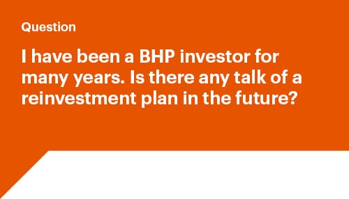 I have been a BHP investor for many years. Is there any talk of a reinvestment plan in the future?