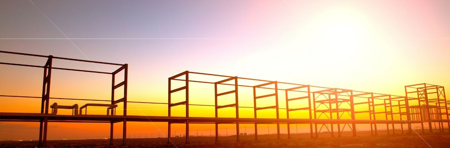 oil pipes, sunset, mining