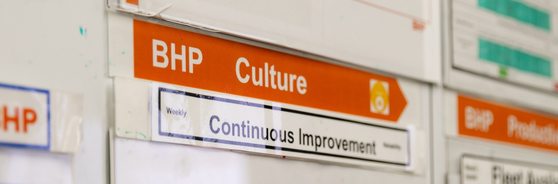 Sign at a BHP office that says "BHP Culture" on it. 