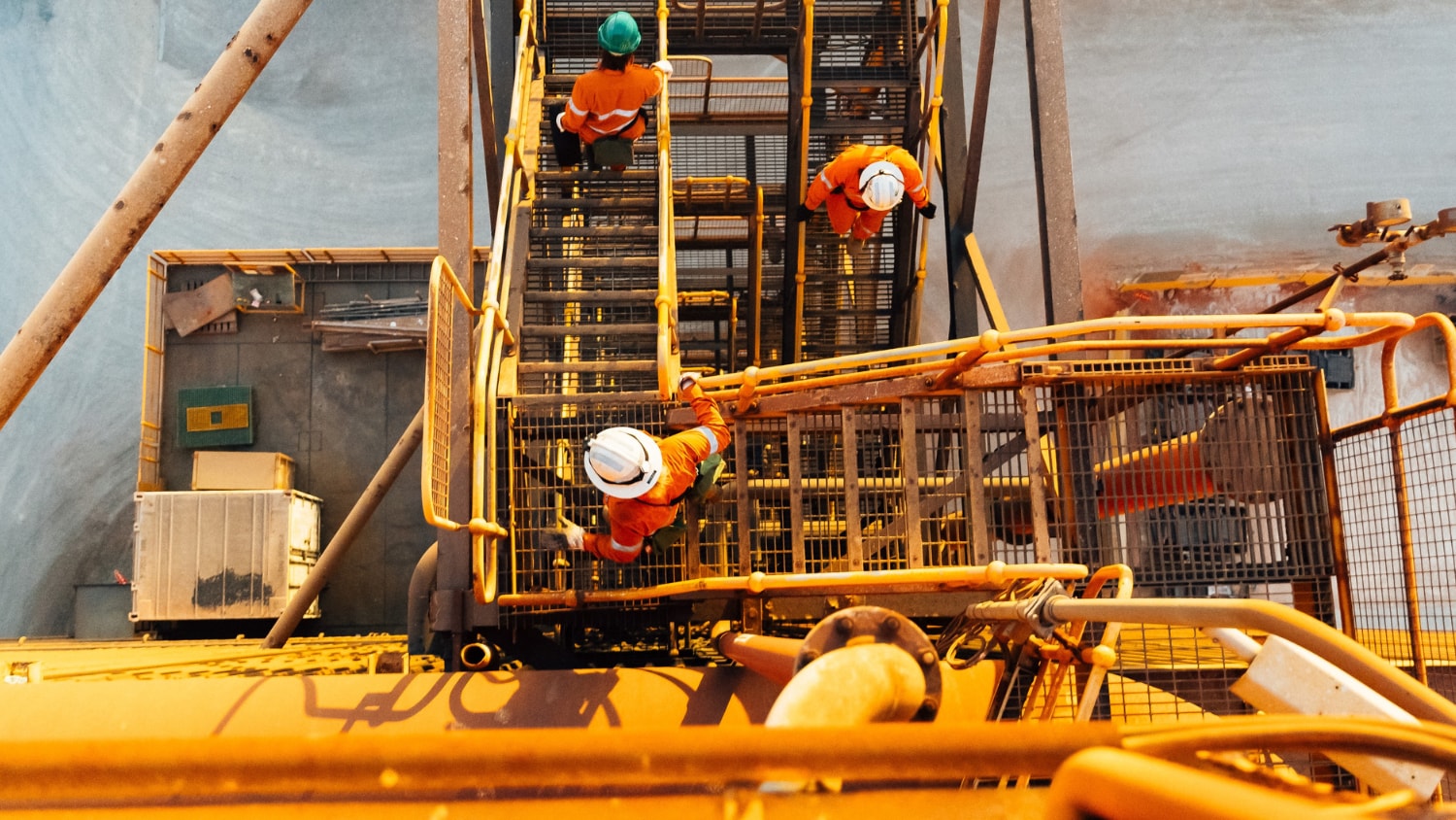 miners walking down stairs 