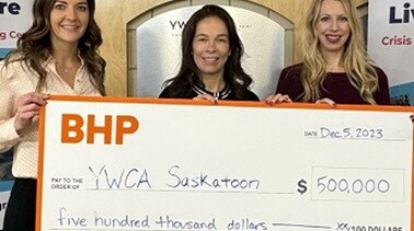 People presenting giant cheque