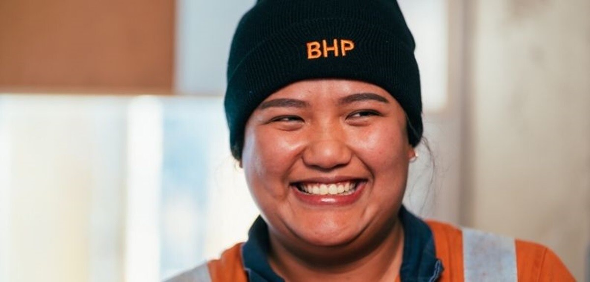 smiling, employee, BHP hat