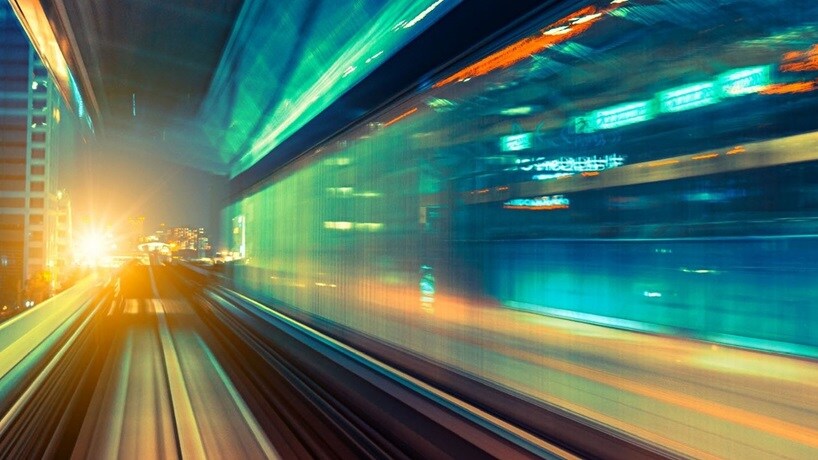 train, station, lights, city
