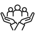 Icon showing hands holding people