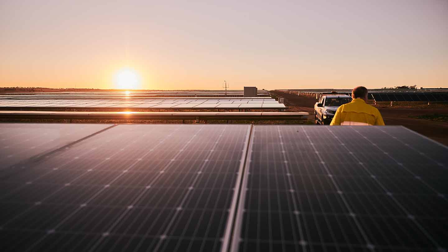 Solar panels sunset