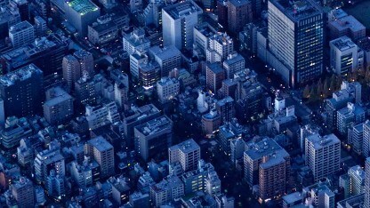 city buildings aerial blue