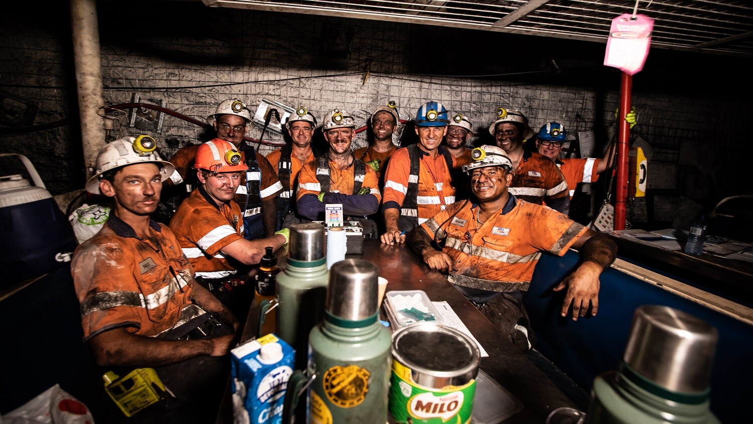 group of workers underground