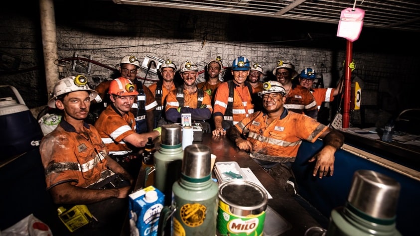 group of workers underground